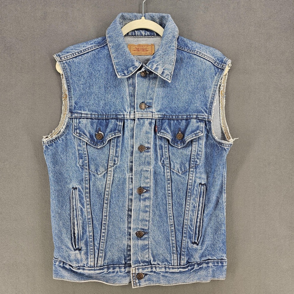 Vintage Levis Vest Mens 40 Blue Denim Cut Off Trucker Biker 80s USA 71506-0214